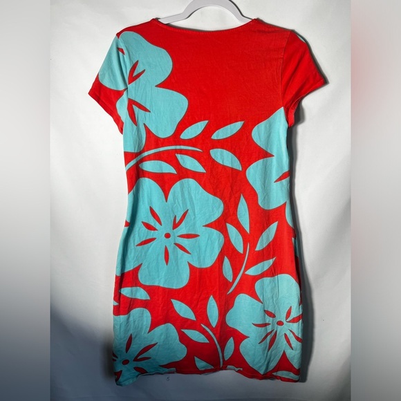 Krimson Klover Tropical Style Dress Peach with Blue Flowers Size M - Picture 5 of 7